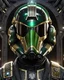 Placeholder: star wars bald male corellian pilot wearing black and bright gasoline green First Order special forces TIE pilot commando armored flightsuit and helmet with gold trim inside the jedi temple, centered head and shoulders portrait, hyperdetailed, dynamic lighting, hyperdetailed background, 8k resolution, volumetric lighting, light skin, fully symmetric details