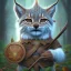 Placeholder: upper body of cute tall lynx wizard with big eyes holding dwarf miner gear , wood and rope bridge in magical forest, spray painting, autumn foliage frame,dark fantasy art , sun,magic wand, Realistic photography, incredibly detailed, ultra high resolution, 8k, complex 3d render, cinema 4d, color corrected