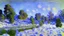 Placeholder: Big rocks, trees, clouds, winter, claude monet impressionism painting