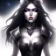 Placeholder: black long hair lady warrior top with black eyes under the Stars