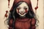 Placeholder: body anormal, smile blood, girl cute, watercolor illustration by <John Kenn Mortensen>, darkred tones,