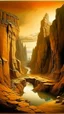 Placeholder: A brown canyon with an underground mine designed in ancient Greek pottery painted by Salvador Dali