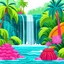 Placeholder: Separate waterfall with tropical leaves and dragon fruit