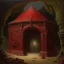 Placeholder: A maroon underground lava temple designed in Ica stones painted by John Atkinson Grimshaw