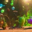 Placeholder: The hangman and the locust discussing the future of humanity on bubble world, art by Pixar and Dreamworks