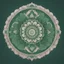 Placeholder: logo in a style of Mandala. Round. The logo depicts a mystical botanical motive. Thin lines. Ornament. Green