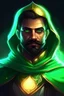 Placeholder: رجل عربي يرتدي عمامه خضراء عربية يرتدي عبائة ودرع حرب وجهه جميل حوله نور ساطع
