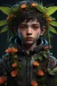 Placeholder: Expressively detailed and intricate 3d rendering of a hyperrealistic: boy, cyberpunk plants and flowers, neon, vines, flying insect, front view, dripping colorful paint, tribalism, gothic, shamanism, cosmic fractals, dystopian, dendritic, artstation: award-winning: professional portrait: atmospheric: commanding: fantastical: clarity: 16k: ultra quality: striking: brilliance: stunning colors: amazing depth