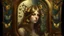 Placeholder: Hypnotic portrait of a woman with hair transforming into golden butterflies, antique wooden frame alive with flowering vines, room where shadows have their own color, art nouveau mirror showing past and future simultaneously, wall clock marking impossible hours, books gently floating, patterned wallpaper coming to life, García Márquez magical realism style