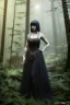 Placeholder: full length photo of a tig biddy goth girlfriend, looking at camera, background is a dense forest, highly detailed, 4 k, hdr, smooth, sharp focus, high resolution, award – winning photo