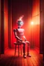 Placeholder: cute chat robot sitting on throne in the sauna, its such a perfect day i am glad i spent it with you, motion blur, smoke, 4k, downlight, soft light, depth of field, photorealism, trending on art station