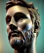 Placeholder: Gran angular, Realistic image, roman sculpture, marble deluxe material, Lionel Messi, gold Laurel leaves crown model, miguel angel style, chisel style, emperador, waist up portrait, cinematic lighting, God light, god rays, 4k resolution, smooth details, ornate details, soft lighting, unreal engine 5, soft cyan background.