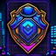 Placeholder: cyberpunk retro futuristic police badge in the city for comics
