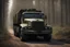 Placeholder: Military truck on a road, forest, overgrown apocalyptic, comic book, cinematic, far,