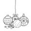 Placeholder: A black and white cute drawing of Christmas ornaments. Only outline, white background,for kids. The illustration should be in [SUPER SIMPLE], black and white, bold line art with a clear, mostly empty background. [INCLUDES ONLY OUTLINES WITH NO FILLED IN BLACK AREAS], ensuring no shading, no complex images, and making it very easy to color in between the lines.