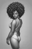 Placeholder: Create a coloring page of a beautiful curvy black female looking to the side with curly hair. No shading, No color, clean lines