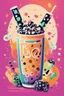 Placeholder: graphic design boba tea poster, vivid colors, retro vibes, lively and energetic, whimsical, effervescent, trendy, magical, crisp, clear