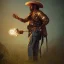 Placeholder: Insanely detailed photograph of an “ a mustachioed cowboy warrior "with worn Sombrero, handsome charo,cigar,glowing bluish green orb in outstretched hand, hyperdetailed painting by Ismail Inceoglu Huang Guangjian and Dan Witz CGSociety ZBrush Central fantasy art album cover art,8K, hdr, mysterious, flickeringlights ,Stoic