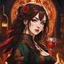 Placeholder: A young woman with pale skin and long brown hair in a fantasy tavern setting with intricate details. She is smirking, a tavern wench pouring a glass of whiskey, has intense red eyes, intimidating presence. High definition.