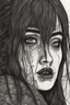 Placeholder: create a disturbing horror drawing of a dark haired, savage, gothpunk vampire girl with highly detailed , sharply defined hair and facial features, in a dark, otherworldly London in the style of Junji Ito, precisely drawn, inked, with dramatic edges,