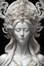 Placeholder: beautiful white marble woman, Empress, sculpture, beautiful, high detail, high resolution, black background, 8k, white gold