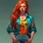 Placeholder: pretty girl, aged 21, ginger, conventionally attractive, colourful clothes, realism, jeans, sexy, pudgy