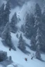 Placeholder: Up close to the foreground is a Man on skees trying to escape the avalanche coming down a the slope. Intense action with a sense of stress. High resolution 3d, 8k, trending on artstation. The snow in the background is overwhelming and the air is thick like smoke.