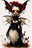 Placeholder: Artist Jean-Baptiste Monge style. A humanoid biomechanical Black bat-flower headed Baby with red eyes and a black and red dress. Modifiers: award winning crisp quality very cute