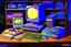 Placeholder: retro anime style, serious 1990s OVA anime style, retro tech on a desk, Magneto-optical disk, floppy disk, Hard disks, ram, VHS, Retro pc, slight watercolor, no humans