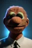 Placeholder: Waist up muppet Portrait, Vladimir Putin as muppet doll, Black suit, photo studio, blue background, unreal engine 5, concept art, art station, god lights, ray tracing, RTX, lumen lighting, ultra detail, volumetric lighting, 3d.