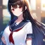 Placeholder: Clear Focus, High resolution, Black long hair, Red eyes, Wearing a sailor uniform