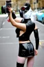 Placeholder: Cyber-punk style camera-mask. Large fencing mask covers cheeks. Trim girls. Reflective white plastic skin. Camera lenses as eyes. Head full of integrated old-fashioned cameras. Golden to cyan surfaces body, latex. Perfect body, thick thighs and calves. Asa Akira. Selfies with old-fashioned cameras in both hands. Wide hip, skirt bleats nicely. Camera at mons veneris and nipples. Partly symmetrical. Three Cameras hanging on wide plastic belt. Euclidean 3D-tiling. Fractal-camera-lens.Minimalism