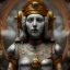 Placeholder: a greek marmor statue of athena, steam punk, scary, horror, realistic, made in octane, cinematic, movie, CGI, ultra-realistic, extremely detailed octane rendering, 8K, VRAY Super Real ar 2:3, dof photorealistic futuristic 50mm lens hard lighting dark gray tintype photograph, realistic lighting, sephia colors