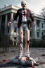 Placeholder: Ultra realistic image, joe biden zombie, zombie performance, soft skull, grey eyes, blood, torn arm, night, walking twisted, waist up view, thriller style, dark ambient, highly detailed, White House background, concept art, unreal engine 5, god rays, ray tracing, RTX, lumen lighting, ultra detail, volumetric lighting, 3d, finely drawn, high definition, high resolution.