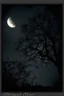 Placeholder: Night, tree leaves, moon, clouds, creepy gothic movies influence, photography