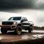 Placeholder: hyperrealistic shot, muddy 4x4 truck, monotone color palette, sharp focus, puddle reflec1tion, fast tire mud splash, refraction, mist on the horizon, thunder and lightning, overcast shadow, detailed and intricate, cinematic composition, 8k, micro, tilt shift photography, bokeh