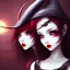 Placeholder: girl, cute, beautiful, white eyes, red lips, black hair with bangs, goth, witch