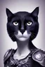 Placeholder: Black cat with crow on her head.