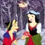 Placeholder: Snow White meets a witch selling poisoned apples