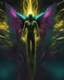 Placeholder: cosmic environment, rotten fallen archangel, ((yellow glowy eyes)), biomechanical, eerie, creepy, nightmarish, very bright colors, splash of teal and magenta, light particles, bioluminescence, Mschiffer, wallpaper art, UHD wallpaper