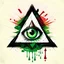 Placeholder: Create a logo of a triangle with an eye in the center illustrated in the style of the cover design of Red Dead Redemption 2, illustration with brushes and with green and white colors