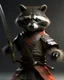 Placeholder: raccoon as a samurai, realistic, 2 katanas