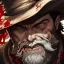 Placeholder: Clear focus, High resolution, max detail, Portrait, bearded, Gunslinger, Cowboy, cowboy hat, serious face, Blood Splatter