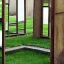 Placeholder: Miroirs en fond , sur l'herbe, notion de temps qui passe