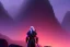 Placeholder: dark elf man, drizzt, pink eye, fantasy, far away, sunset, mystic, fog render unreal, cave exit, mountain, 2 scimitars, big landscape