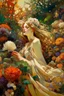 Placeholder: A beauty in the garden? unusual flowers, very cute, smooth, active sequins, elegant fantasy, intricate, 8k, oil on canvas, beautiful, high detail, fantastic view, hyperrealistic, over-detailed, clear quality, colorful, artgerm, Alphonse Mucha, Catherine Abel. Catherine Welz Stein. Dmitry Vishnevsky. Gustav Klimt, R. Giger. Jacek Yerka. Josephine Wall, Carrie Ann Baade