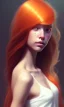 Placeholder: girl, cute, beautiful, head and shoulders portrait by Greg Rutkowski, orange hair, long hair, butterflies in hair, orange dress