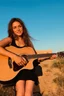 Placeholder: beautiful woman playing acoustic guitar in mid west