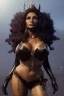 Placeholder: Pam Grier as evil queen in black leather, leather, busty, cleavage, angry, stern look. character design by cory loftis, fenghua zhong, ryohei hase, ismail inceoglu and ruan jia. unreal engine 5, artistic lighting, highly detailed, photorealistic, fantasy