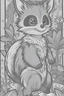 Placeholder: coloring book page of a magical raccon pokemon ,monochrome, black and white, sharp, sketch drawing